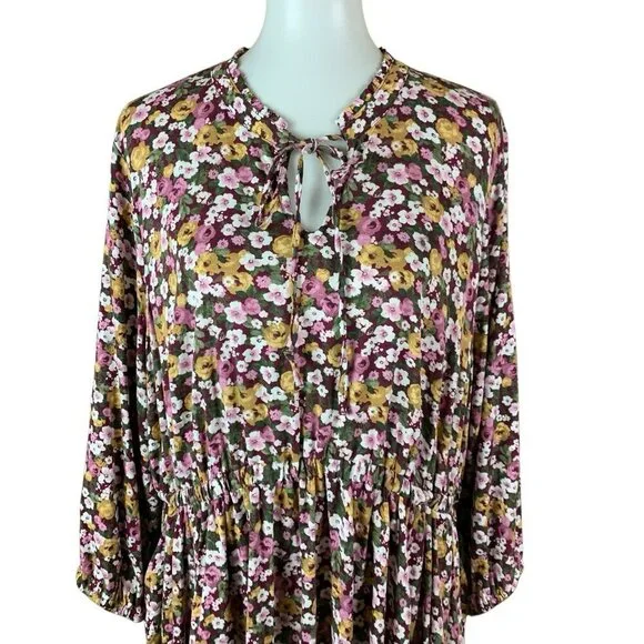 Torrid Floral Babydoll Dress Boho Cottagecore Long Sleeve Pink Purple 2X - Picture 3 of 7